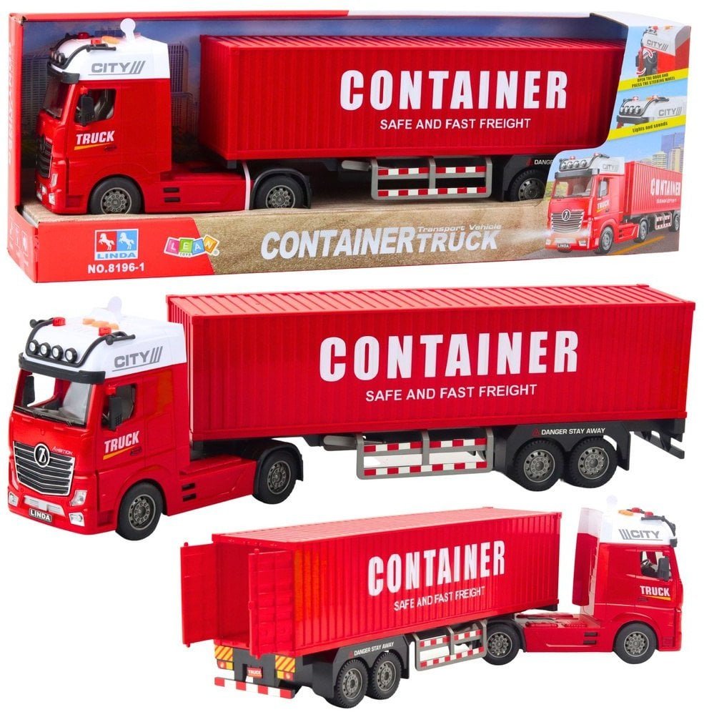 Ciężarówka Transportowa Z Kontenerem Światła Dźwięki Czerwona LEAN Toys