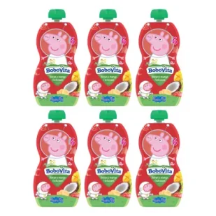 BoboVita Świnka Peppa Mus banan z mango i musem kokosowym po 6 miesiącu Zgrzewka (17.07.2025) 6 x 100 g - Desery dla dzieci - miniaturka - grafika 1