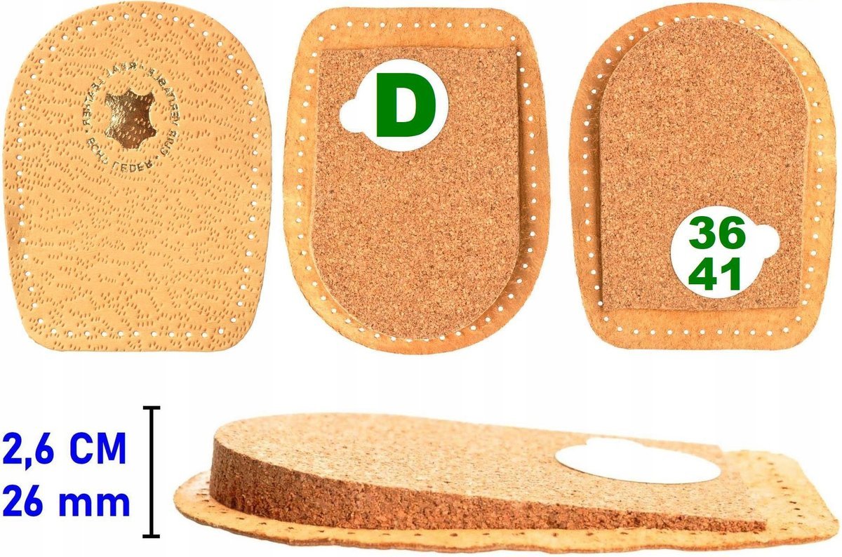 36/41 DAMSKIE Podpiętki 26 mm SKÓRA PEKARI Kliny PODWYŻSZAJĄCE Wkładki 2,6 cm 36 37 38 39 40 41