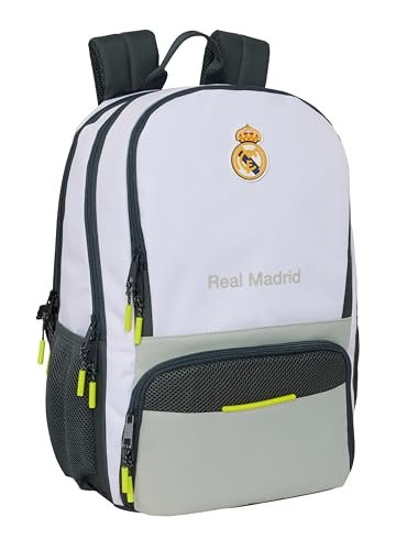 Safta REAL MADRID WYPOSAŻENIE 25/26 - Plecak sportowy, idealny dla różnych grup wiekowych, wygodny i wszechstronny, jakość i wytrzymałość, 30 x 17 x 42 cm, biała, M, Casual