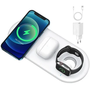 Joyroom ładowarka bezprzewodowa 3w1 Qi 20W do telefonu / słuchawek AirPods + kabel USB Typ C z adapterem sieciowym biała (JR-A27) - Kable USB - miniaturka - grafika 1