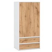 Szafy - Szafa HUGO Garderoba 2 Szuflady Drążek Biała Dąb Wotan - miniaturka - grafika 1