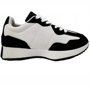 Buty Damskie Sneakersy Klasyczne Nowoczesne Młodzieżowe Sznurowane Modne Stylowe Lekkie Wygodne Skórzane Ażurowe Nerio Czarne 36 - Sneakersy damskie - miniaturka - grafika 1