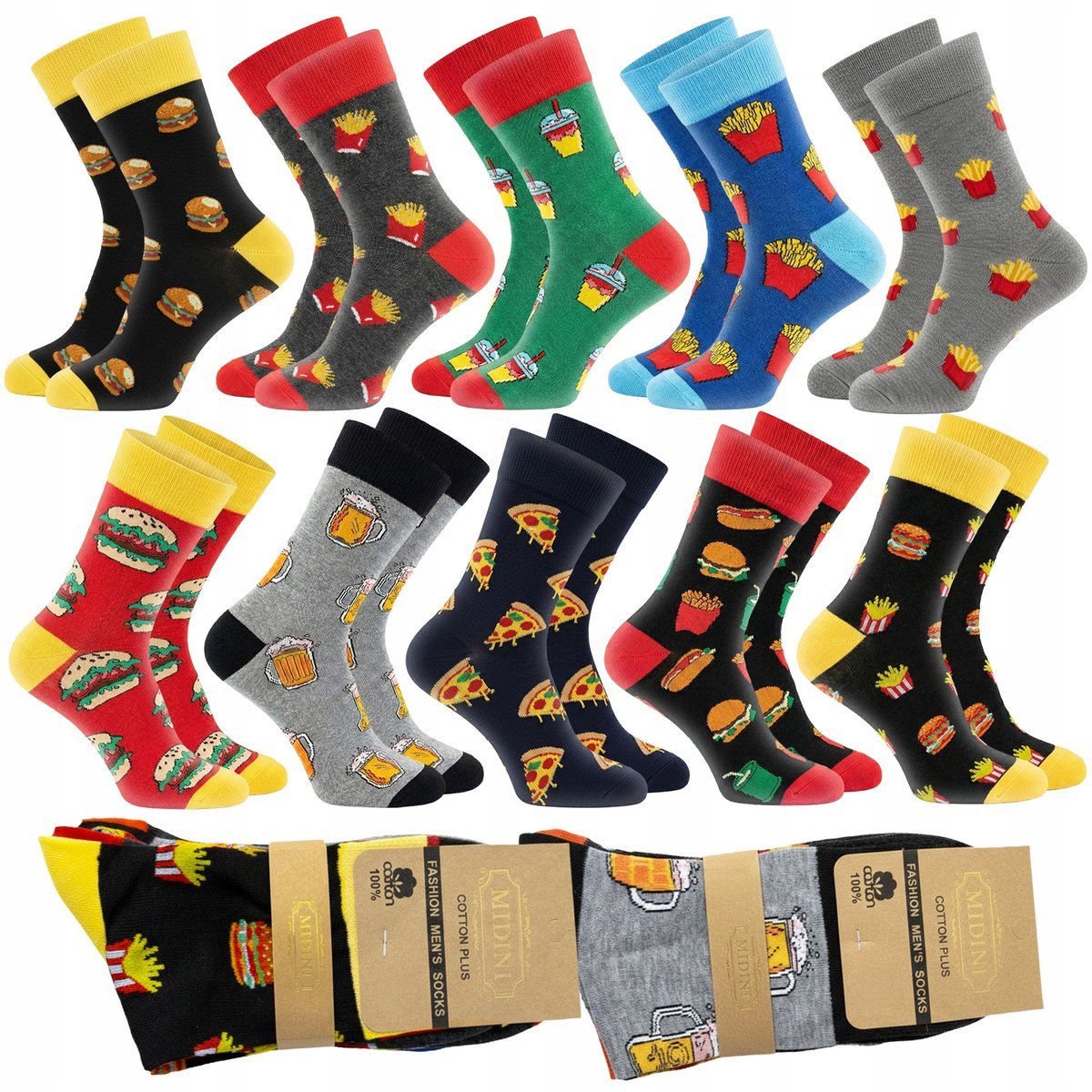10 PAR SKARPETY MĘSKIE SKARPETKI KOLOROWE ŚMIESZNE BAWEŁNIANE DŁUGIE 44-46