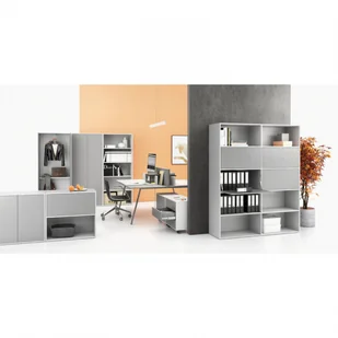 B2B Partner Stół biurowy SINGLE LAYERS, z przegrodami, regulowane nogi, biały / szary 611576 - Stoły i stoliki do biura - miniaturka - grafika 4