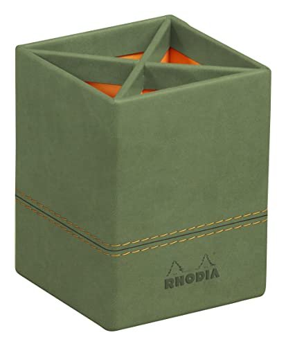 Rhodia 194530C - Pojemnik na długopisy 8x11cm, elegancka sztuczna skóra, przybornik na biurko, na długopisy, pędzle i ołówki, 1 sztuka, kolor szałwiowy