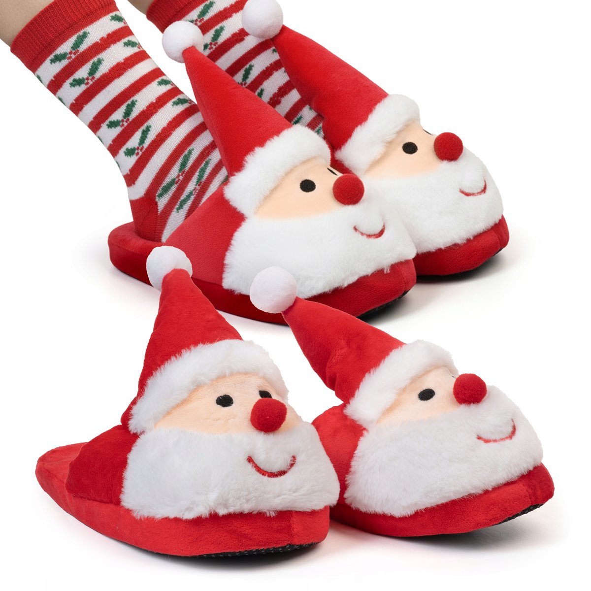 ŚWIĄTECZNE KAPCIE NA PREZENT CIEPŁE ANTYPOŚLIZGOWE PANTOFLE ŚWIĘTY MIKOŁAJ