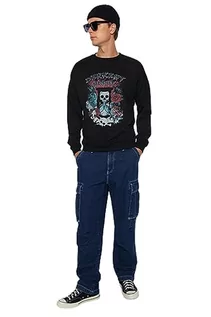 Bluzy męskie - Trendyol Męska bluza z dzianiny z okrągłym dekoltem, czarna, S, Czarny, S - grafika 1