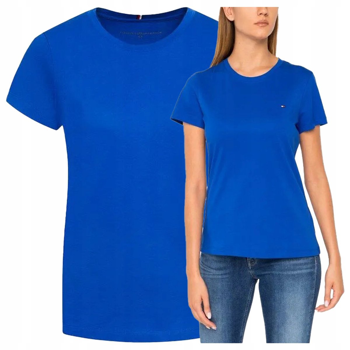 Koszulka Damska Basic Niebieska T-shirt Sportowa Premium Tommy Hilfiger L