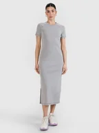 Sukienki - 4F Sukienka midi z prążkowanej dzianiny damska - szara L - miniaturka - grafika 1