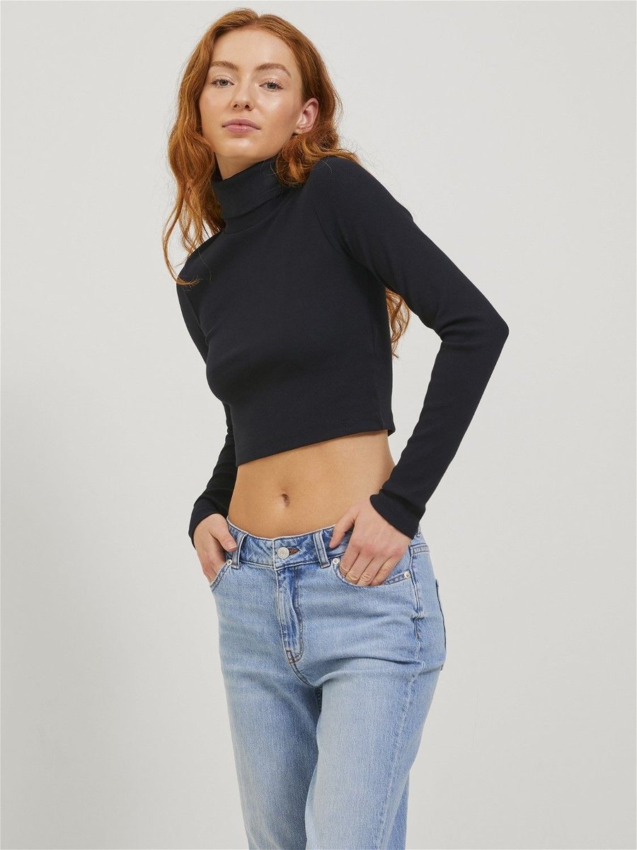 maglie donna jjxx 12234895 jxfan str ls crop rib tee black