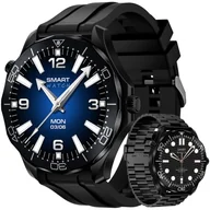 Smartwatch - Veltori VT150-1 Czarny Pasek Silikonowy + Czarna Bransoleta - miniaturka - grafika 1