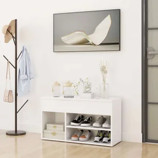vidaXL Ławka na buty biała 80x30x45 cm Materiał drewnopochodny - Ławka na buty - Ławki na buty - Ławki do przechowywania - Ławki do przechowywania - Szafki na buty - miniaturka - grafika 1
