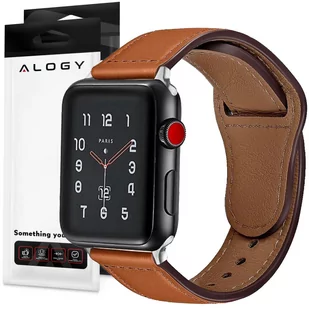 Pasek Alogy Leather Strap Band skóra do Apple Watch 1/2/3/4/5/6/7/8/SE/ULTRA (42/44/45/49mm) brązowy - Akcesoria do smartwatchy - miniaturka - grafika 1