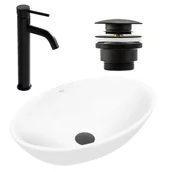 Umywalki - Rea Zestaw Pamela white + bateria wysoka Lungo black+ korek uniwersalny black - miniaturka - grafika 1