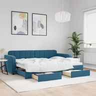 Sofy i kanapy - vidaXL Sofa rozsuwana z szufladami, niebieska, 80x200 cm, aksamit - miniaturka - grafika 1