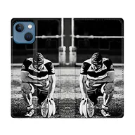 Portfele - Skórzane etui Portfel dla Iphone 14 Pro Plus (6.7) Sport Rugby Czarny Biały - miniaturka - grafika 1