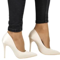 Czółenka - SZPILKI CZÓŁENKA DAMSKIE SATYNOWE SEASTAR 129P BEIGE BEŻOWE - miniaturka - grafika 1