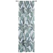 Firany - Firanka z taśmą MOKU, 140 x 260 cm, kolor biało-zielony liście - miniaturka - grafika 1