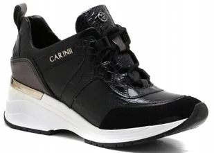 Sneakersy czarne CARINII B5787-H20-E50 skóra koturn r.39 - Sneakersy damskie - miniaturka - grafika 1