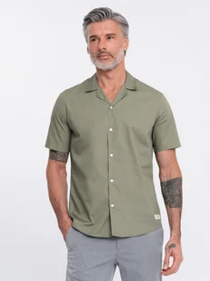 Koszula męska z krótkim rękawem i kubańskim kołnierzem - khaki V4 OM-SHSS-0168 - Ombre Clothing - Koszule męskie - miniaturka - grafika 1