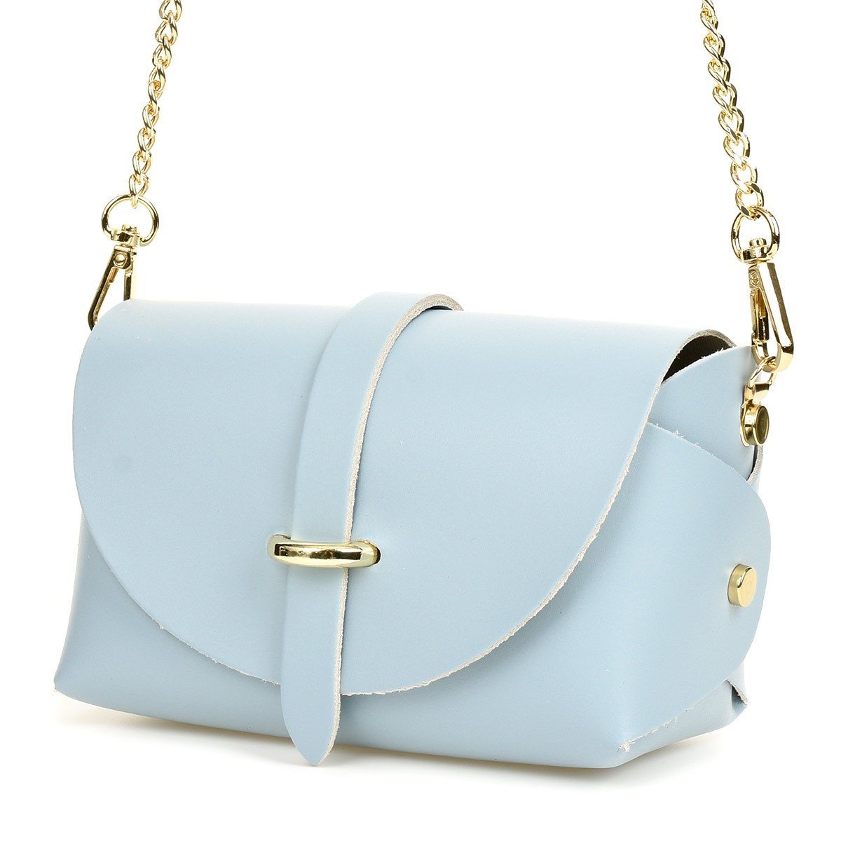 Włoska Torebka Skórzana Wizytowa Na Łańcuszku Błękitna P45