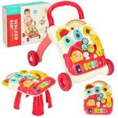 Chodziki - Pchacz chodzik interaktywny stolik edukacyjny 4w1 różowy Bibi-inn - miniaturka - grafika 1