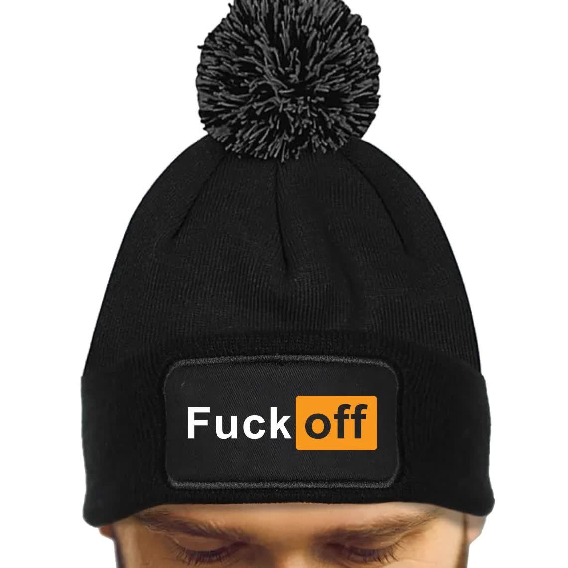 Czarna Czapka Zimowa Z Pomponem FUCK OFF Ciepła Na Prezent Mix Wzorów