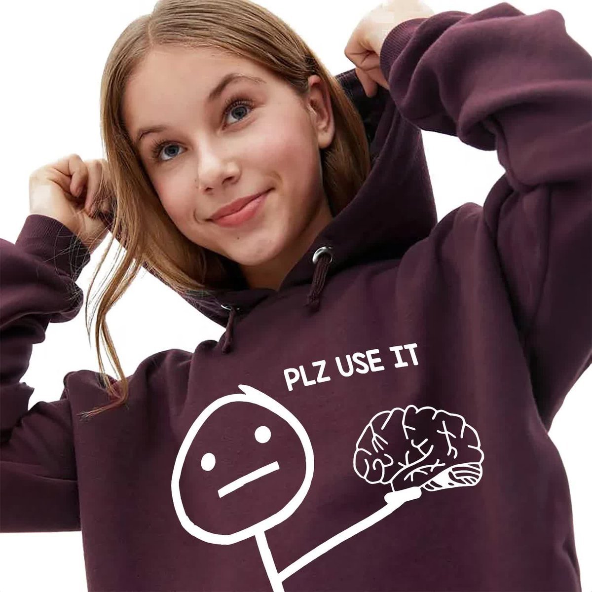 Bordowa Bluza Damska Z Kapturem PLZ USE IT Modna Stylowa Piękne Wzory - L