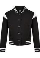 Kurtki i płaszcze dla dziewczynek - Urban Classics Dziewczęca kurtka Inset College Sweat Jacket, czarny/biały, 158/164 cm - miniaturka - grafika 1