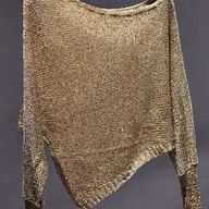 Swetry damskie - TEMU Damski elegancki sweter z długim rękawem i odsłoniętymi ramionami - złoty brokat z poliestru, swobodny asymetryczny dekolt, idealny na - miniaturka - grafika 1