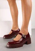Półbuty damskie - Bordowe Półbuty na Obcasie i Platformie z Tłoczeniem w Stylu Mary Jane Evalda - miniaturka - grafika 1