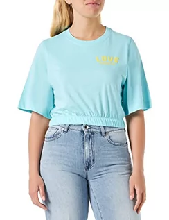 Koszulki i topy damskie - Love Moschino Women's Cropped top T-Shirt, Turquoise, 42, turkusowy, 42 - grafika 1