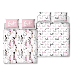 Character World Barbie oficjalny zestaw poszewek na kołdrę dla dzieci wzór figurek dwustronna, 2-stronna pościel dla nastolatków, w tym pasujące poszewki na poduszki, poliestrowa podwójna poszewka - Kołdry i poduszki dla dzieci - miniaturka - grafika 1