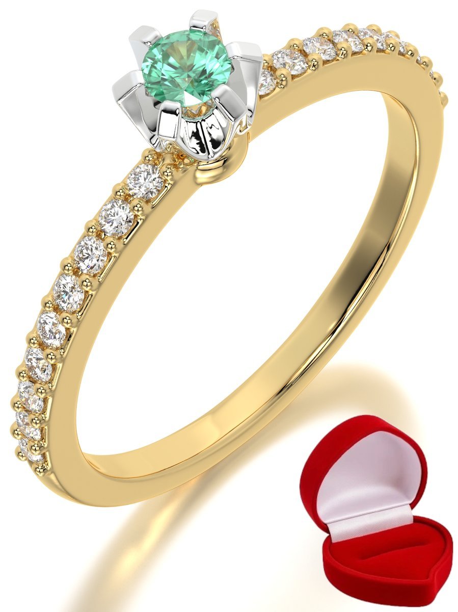 ZŁOTY PIERŚCIONEK ZARĘCZYNOWY 585 14k SZMARAGD 0,09 ct + PUDEŁKO R16