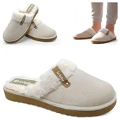 Kapcie damskie - Kapcie Domowe Ciepłe Klapki Damskie Wygodne Inblu Beżowe Laczki Futerko 39 - miniaturka - grafika 1