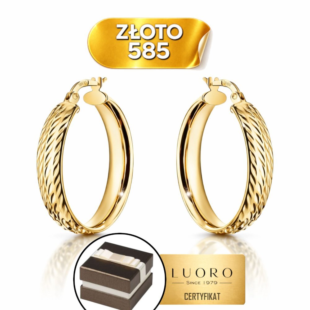 KOLCZYKI ZŁOTE 585 14K KOŁA SZEROKIE DIAMENTOWANE Ø25 MM ELEGANCKIE