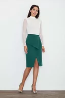 Spódnice - Zielona Spódnica Ołówkowa Midi z Kopertowym Założeniem - miniaturka - grafika 1