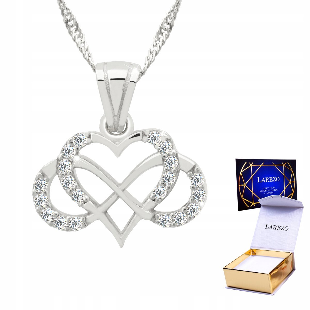 Naszyjnik Srebrny 925 Wieczna Miłość Love Serce Nieskończoność z Cyrkoniami