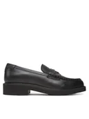 Półbuty damskie - Tommy Hilfiger Lordsy Crest Squarish Toe Penny Loafer FW0FW08633 Czarny - miniaturka - grafika 1