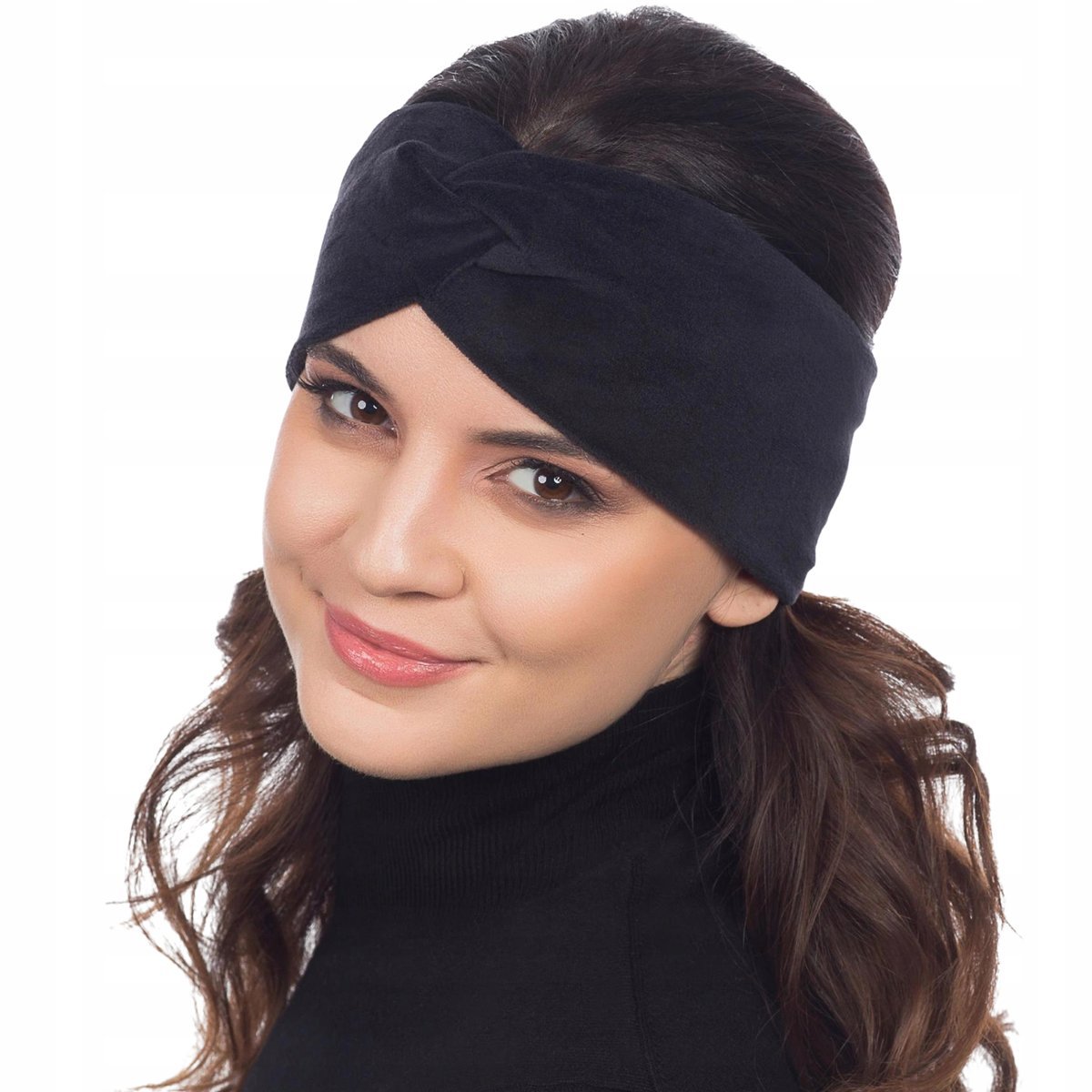 Opaska Damska Welurowa Przeplatana Szeroka Elastyczna Na Jesień Zimę Czarna