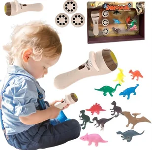 Projektor Latarka Rzutnik Figurki Zwierzęta Dinozaury Slajdy Wzory Zestaw - Klocki - miniaturka - grafika 1