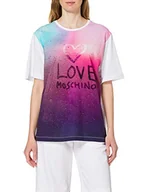Koszulki i topy damskie - Love Moschino Damska koszulka z dżerseju bawełnianego_matowienie i cieniowane szkło panel nadruk, Optyczny biały, 32 - miniaturka - grafika 1