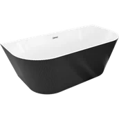 Wanny - Mexen Oris wanna wolnostojąca przyścienna ryflowana 150 x 75 cm, biała/czarna, przelew chrom - 52871507575-01 - miniaturka - grafika 1