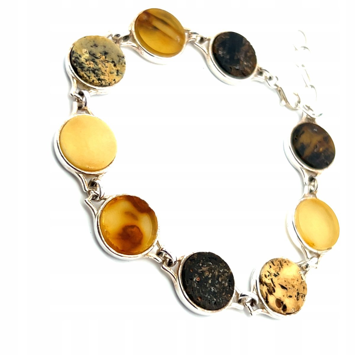 Bransoletka srebrna regulowana z naturalnym bursztynem surowym 925