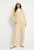 Spodnie sportowe damskie - Beżowy Komplet Dresowy o Luźnym Fasonie Bluza na Suwak i Szerokie Spodnie Cristala - miniaturka - grafika 1