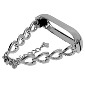 Akcesoria do pulsometrów i zegarków sportowych - OPASKA METALOWA BRANSOLETKA W SERCA do XIAOMI MI BAND 3/4 (srebrny) - miniaturka - grafika 1