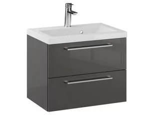 Szafka Wisząca Z Umywalką RON 60 cm - Titan Wysoki Połysk - Uchwyty Chromowane - Szafki łazienkowe - miniaturka - grafika 1