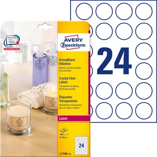 Avery Etykiety przezroczyste Crystal Clear Zweckform; A4, 25 ark./op., O40 mm /L7780-25/ ZW405 - Etykiety do drukarek - miniaturka - grafika 2