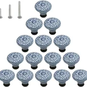 Zawiasy, okucia i inne akcesoria - 15 sztuk błyszczących ceramicznych uchwytów do komody w kształcie grzybka z 3 śrubami montażowymi, w kolorze niebieskim - miniaturka - grafika 1